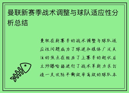 曼联新赛季战术调整与球队适应性分析总结